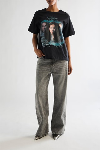 T-shirt Stefan, Elena et Damon Love sucks The vampire diaries - Noir