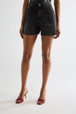 Short en jean taille haute - Noir