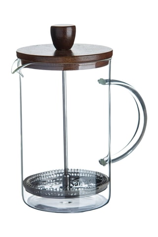Cafetière à piston en verre borosilicate, acier inoxydable et bois d'acacia - 80 cl - Marron et argenté