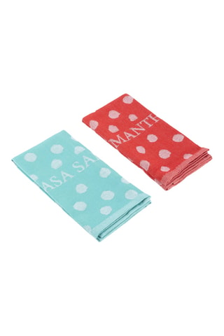 12 torchons Casa Samantha - Turquoise et rouge