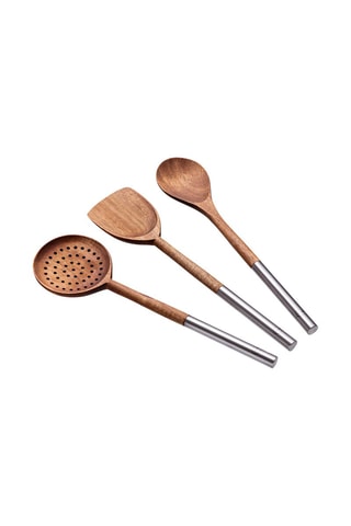 3 Roestvrijstalen en Acaciahout Keukenaccessoires