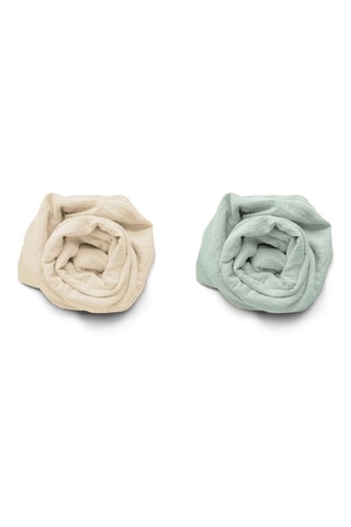 2 draps-housses en gaze de coton - Vert d'eau et beige