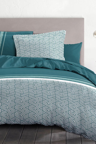 Parure de couette en coton 57 fils/cm² Tilt - Bleu canard et blanc