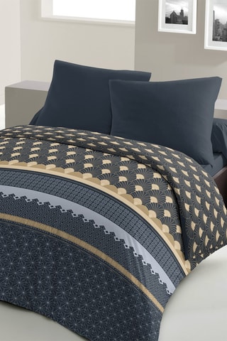 Parure de couette - 82 g/m² - 
Doré et bleu marine