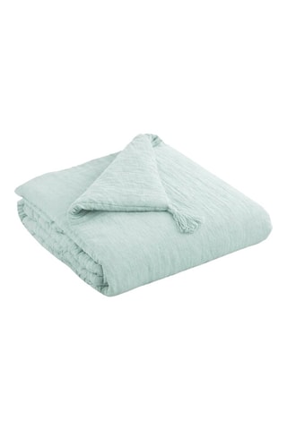 Parure de couette et bout de lit en gaze de coton La Sultane - Blanc et vert d'eau