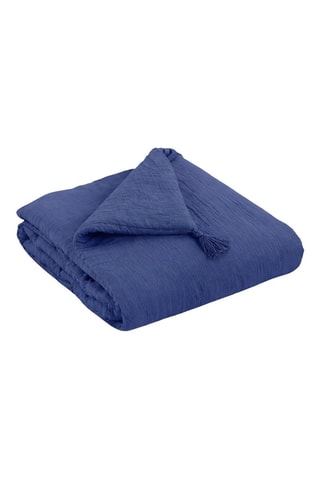 Parure de couette et bout de lit en gaze de coton La Sultane - Blanc et bleu marine