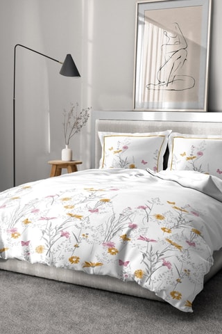 Parure de couette en percale de coton 80 fils/cm² L'Insoumise - Blanc et jaune