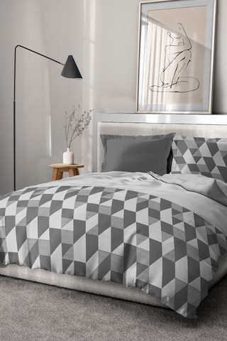 Parure de couette en percale de coton 80 fils/cm² La Gitane - Gris et blanc