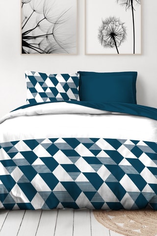 Parure de couette en percale de coton 80 fils/cm² La Gitane - Bleu canard et blanc