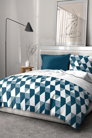 Parure de couette en percale de coton 80 fils/cm² La Gitane - Bleu canard et blanc