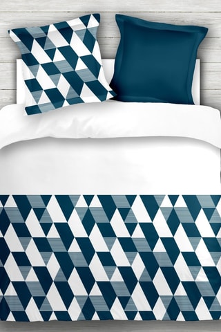 Parure de couette en percale de coton 80 fils/cm² La Gitane - Bleu canard et blanc