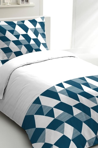 Parure de couette en percale de coton 80 fils/cm² La Gitane - Bleu canard et blanc