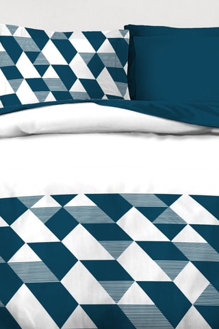Parure de couette en percale de coton 80 fils/cm² La Gitane - Bleu canard et blanc