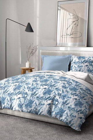 Parure de couette en percale de coton 80 fils/cm² La Nomade - Bleu et blanc