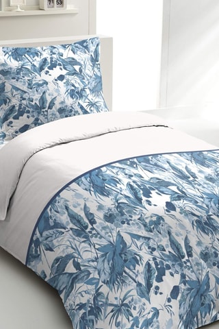 Parure de couette en percale de coton 80 fils/cm² La Nomade - Bleu et blanc