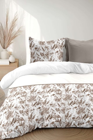 Parure de couette en percale de coton 80 fils/cm² La Nomade - Taupe et blanc