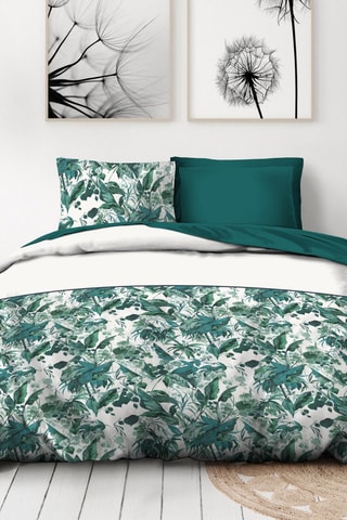 Parure de couette en percale de coton 80 fils/cm² La Nomade - Vert et blanc