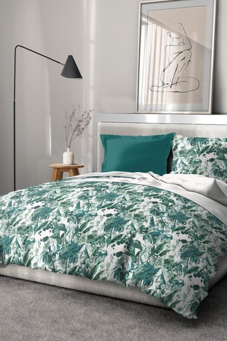 Parure de couette en percale de coton 80 fils/cm² La Nomade - Vert et blanc