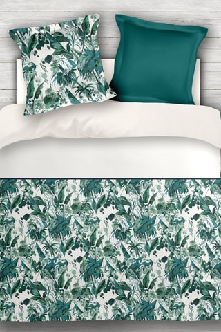 Parure de couette en percale de coton 80 fils/cm² La Nomade - Vert et blanc