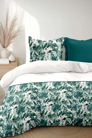 Parure de couette en percale de coton 80 fils/cm² La Nomade - Vert et blanc