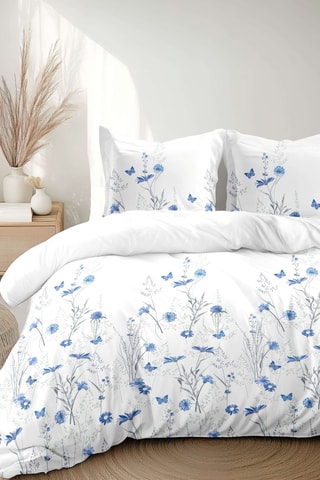 Parure de couette en percale de coton 80 fils/cm² L'Insoumise - Blanc et bleu