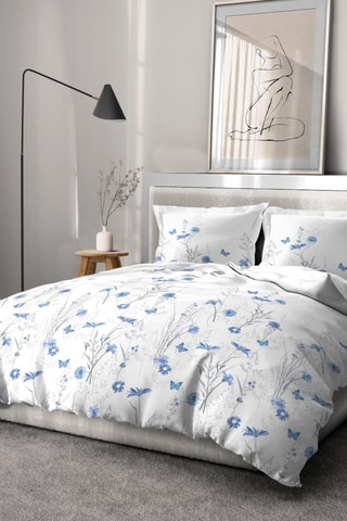 Parure de couette en percale de coton 80 fils/cm² L'Insoumise - Blanc et bleu
