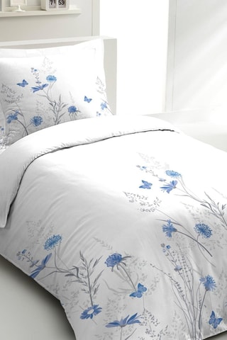 Parure de couette en percale de coton 80 fils/cm² L'Insoumise - Blanc et bleu