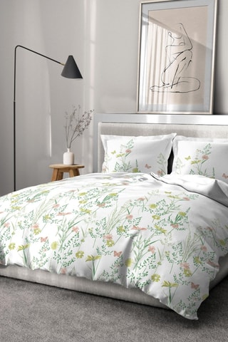 Parure de couette en percale de coton 80 fils/cm² L'Insoumise - Blanc et vert