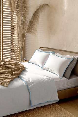 Parure de couette en percale de coton 80 fils/cm² La Tzigane - Blanc et bleu maya