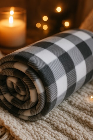 Plaid polaire jeté de canapé Paliano - 125 x 150 cm - Noir et blanc