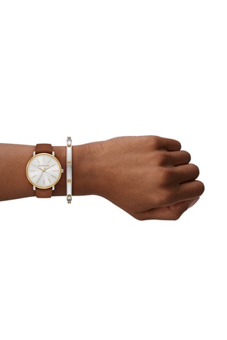 Coffret montre à quartz en cuir, jonc et puces