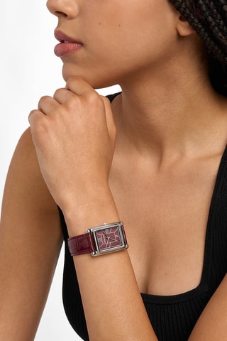 Montre à quartz en cuir - Bordeaux et argenté