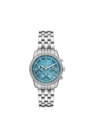 Montre à quartz en acier - Chronographe - Argenté et bleu