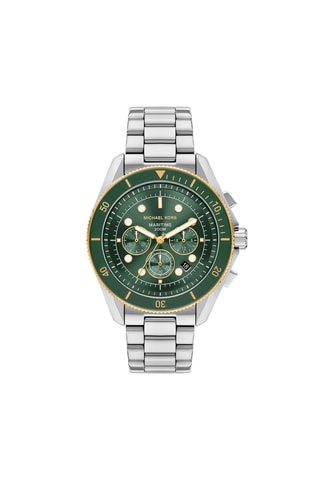 Montre à quartz en acier - Chronographe - Argenté et vert