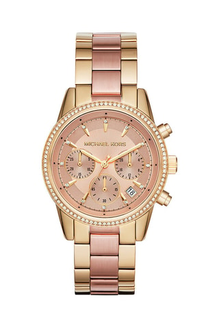 Montre à quartz en acier - Chronographe - Doré rose et doré