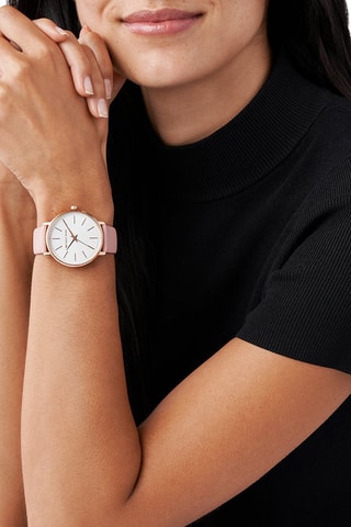 Montre à quartz en cuir - Rose et doré rose