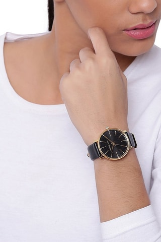 Montre à quartz en cuir - Noir et doré