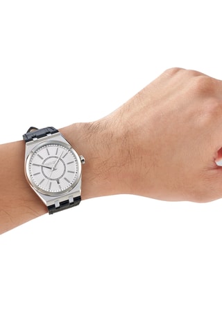 Montre à quartz en cuir - Noir et argenté