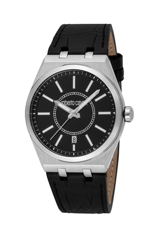 Montre à quartz en cuir - Noir et argenté