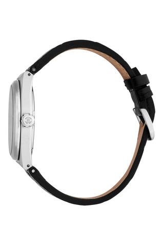 Montre à quartz en cuir - Noir et argenté