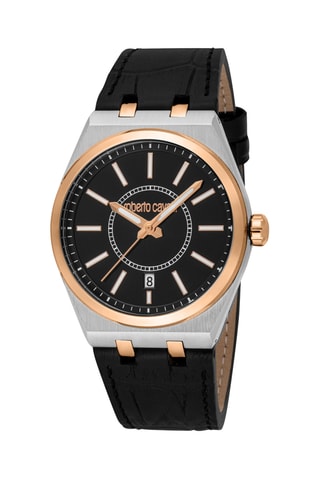 Montre à quartz en cuir - Noir et doré rose