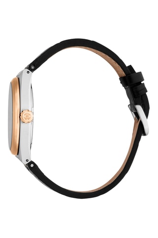Montre à quartz en cuir - Noir et doré rose