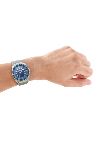Montre à quartz en acier - Argenté et bleu