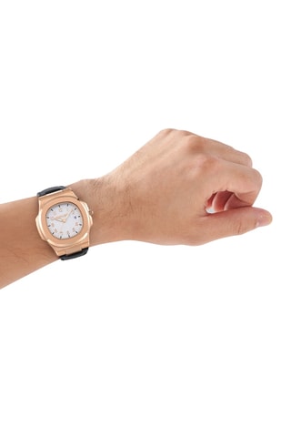 Montre à quartz en cuir - Noir et doré rose