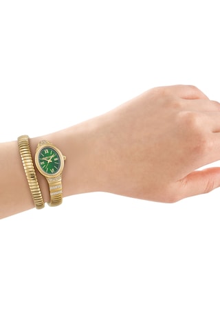 Montre à quartz en acier - Doré et vert