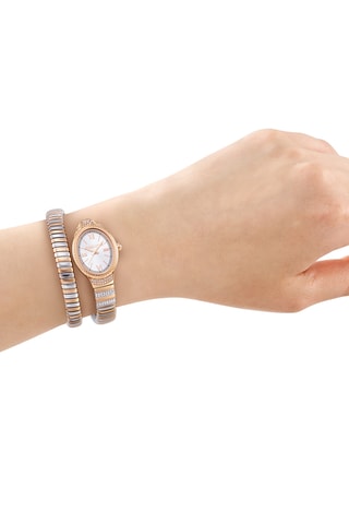 Montre à quartz en acier - Argenté et doré rose