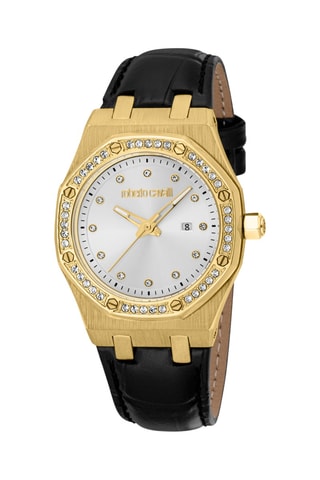 Montre à quartz en cuir - Noir et doré