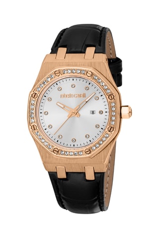 Montre à quartz en cuir - Noir et doré rose