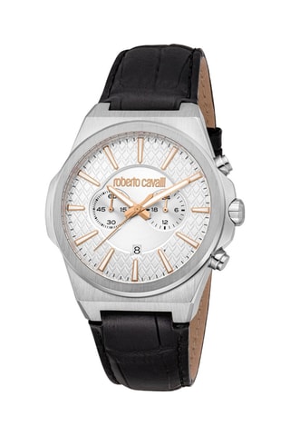 Montre à quartz en cuir - Chronographe - Noir et argenté