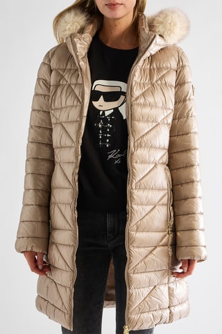 Doudoune longue à capuche - Beige